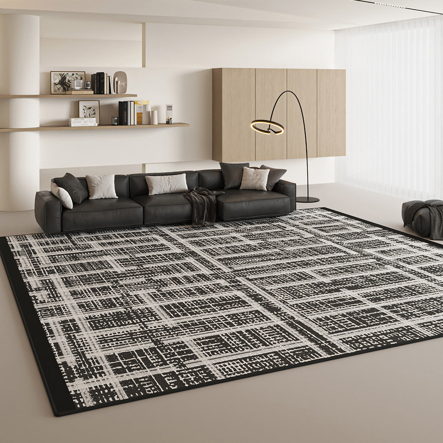 Black and White Diagonal Maze Pattern Area Rug - Modern Artistic Elegance for Living Room, Bedroom, or Office Decor