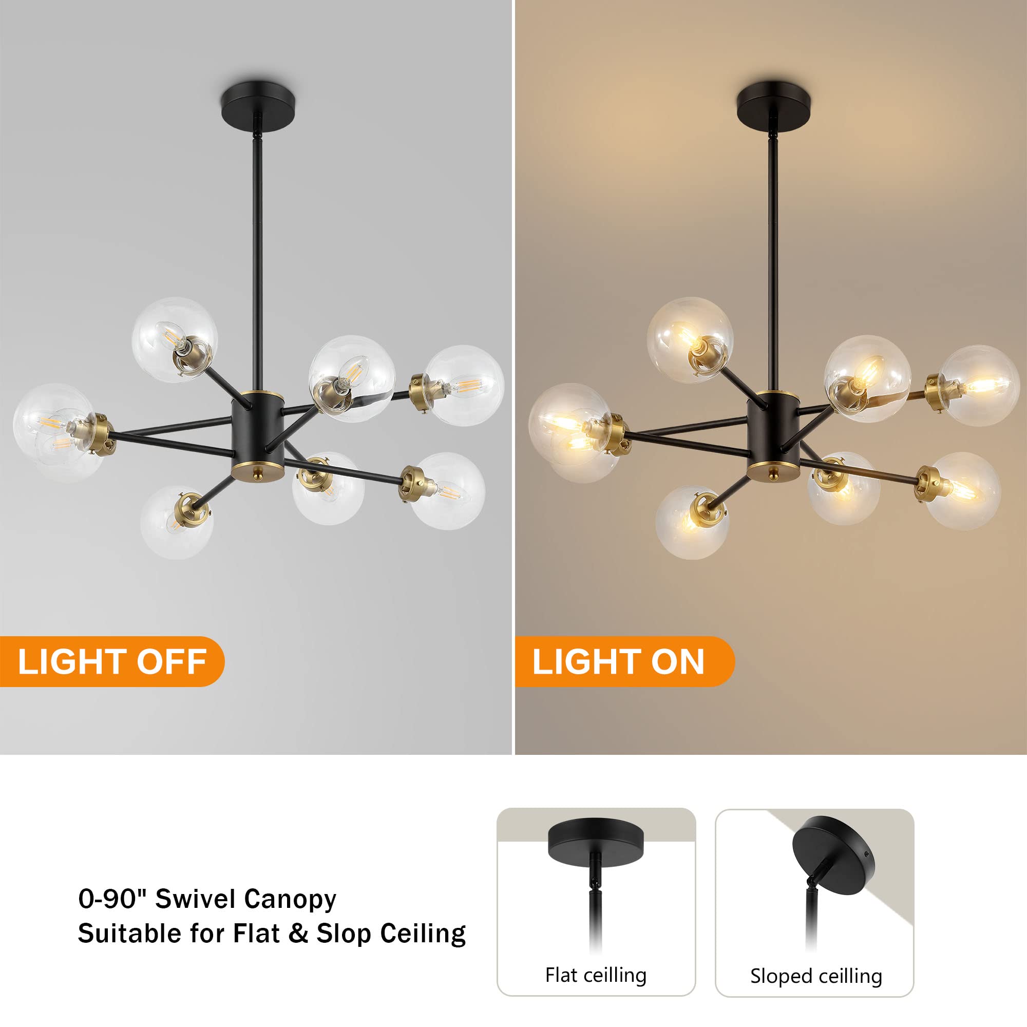 WINGBO 8-Light Sputnik Chandelier - Modern Adjustable Pendant Light Fixture with 4.7