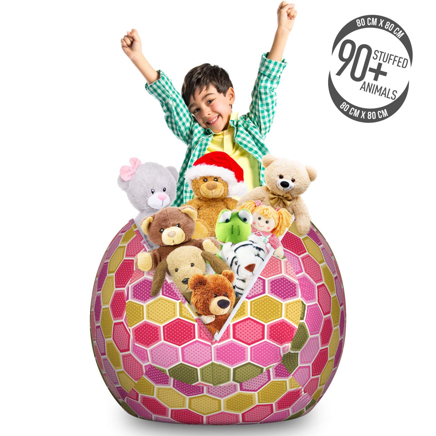 Ambesonne Geometric Storage Toy Bag Chair - Large Washable Stuffed Animal Organizer with Abstract Hexagon Pattern & Polka Dots | Kids Room Decor, Playroom Storage, Nursery Organization Solution