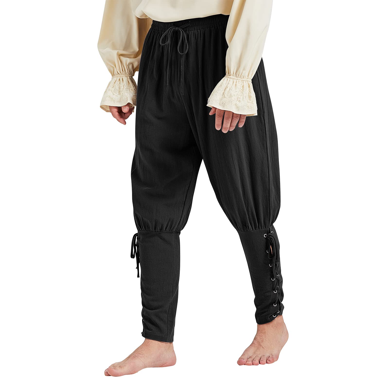 Men's Pirate Pants - Medieval Viking Navigator Cosplay Costume with Drawstring Ankle Bands | Perfect for Renaissance Fairs, Halloween Parties & LARP Events