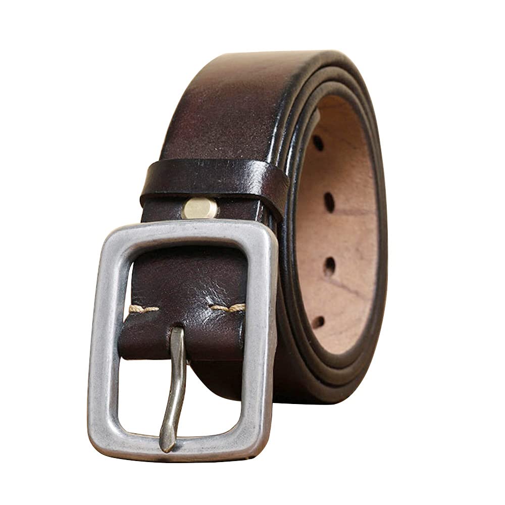 Premium MAKEN Men's Genuine Cowhide Leather Belt with Stainless Steel Buckle - 1.5