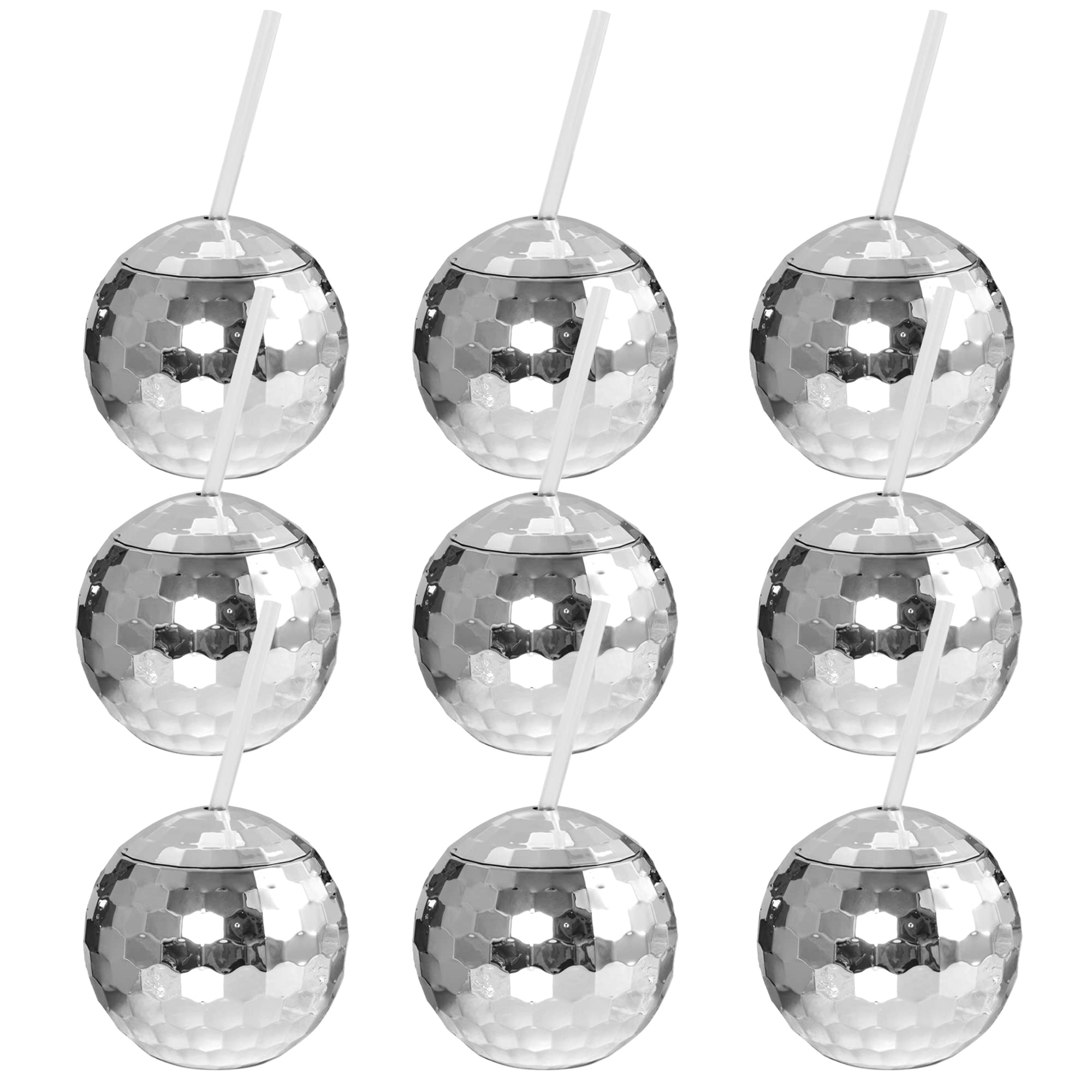 URMONA 9-Pack Silver Disco Ball Cups with Lids & Straws - Glitter Tumbler Cups for Bachelorette Parties, Nightclub Decor & Cocktail Bars | Perfect for Themed Events, Birthday Celebrations & Dance Parties
