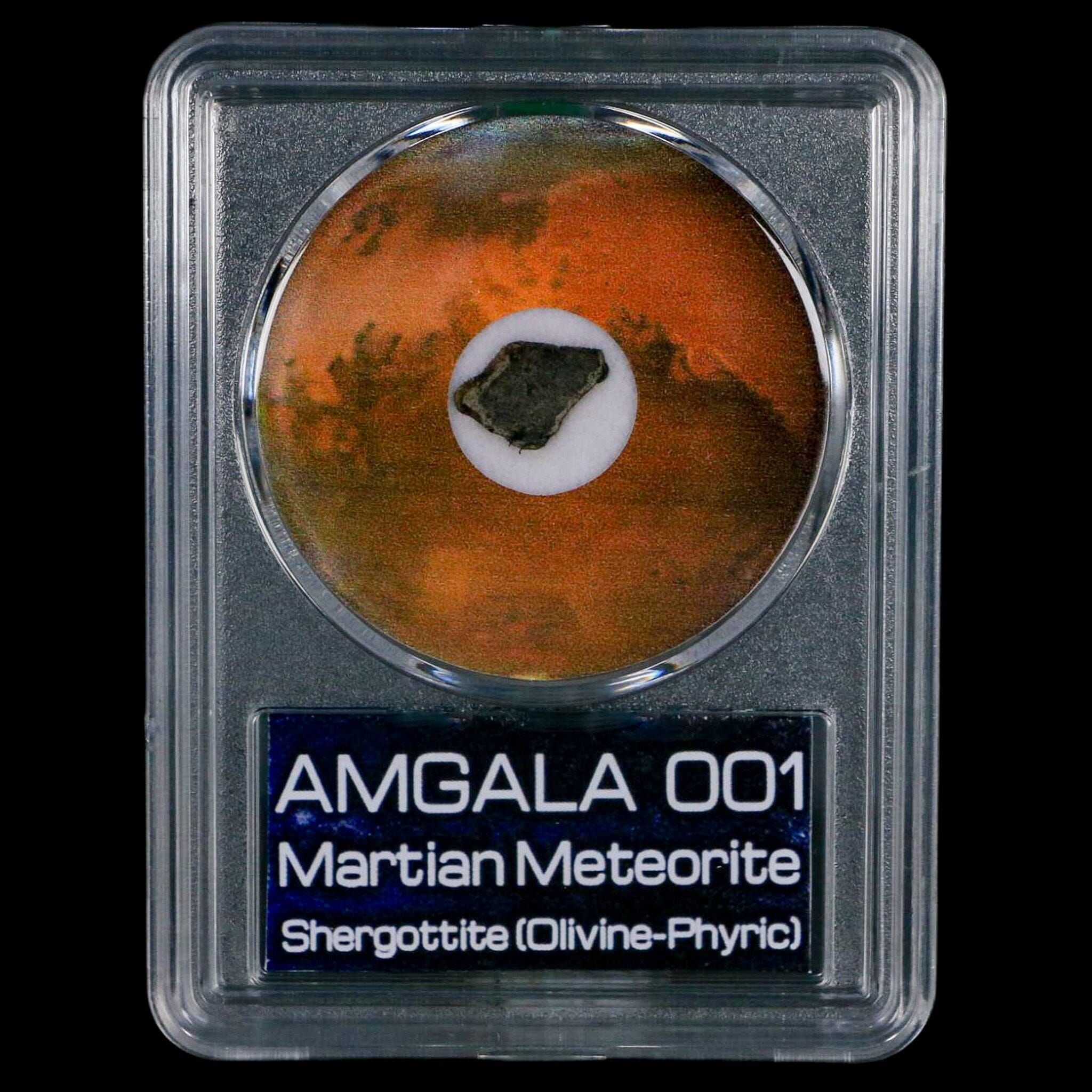 Authentic Mars Rock Meteorite - Amgala 001 Shergottite Olivine Phyric with COA & Display Case | Rare Space Collectible for Science Enthusiasts & Home Decor