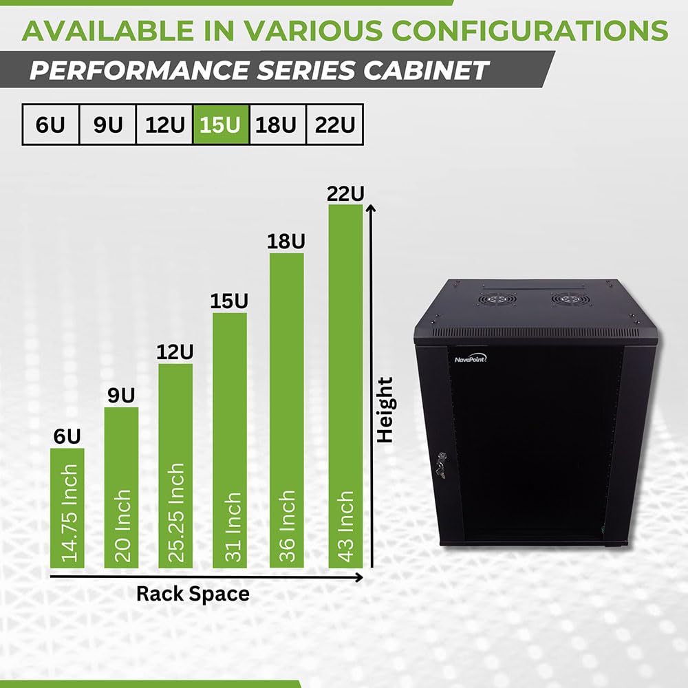 NavePoint 15U Wall Mount Server Rack Cabinet with Casters - 19