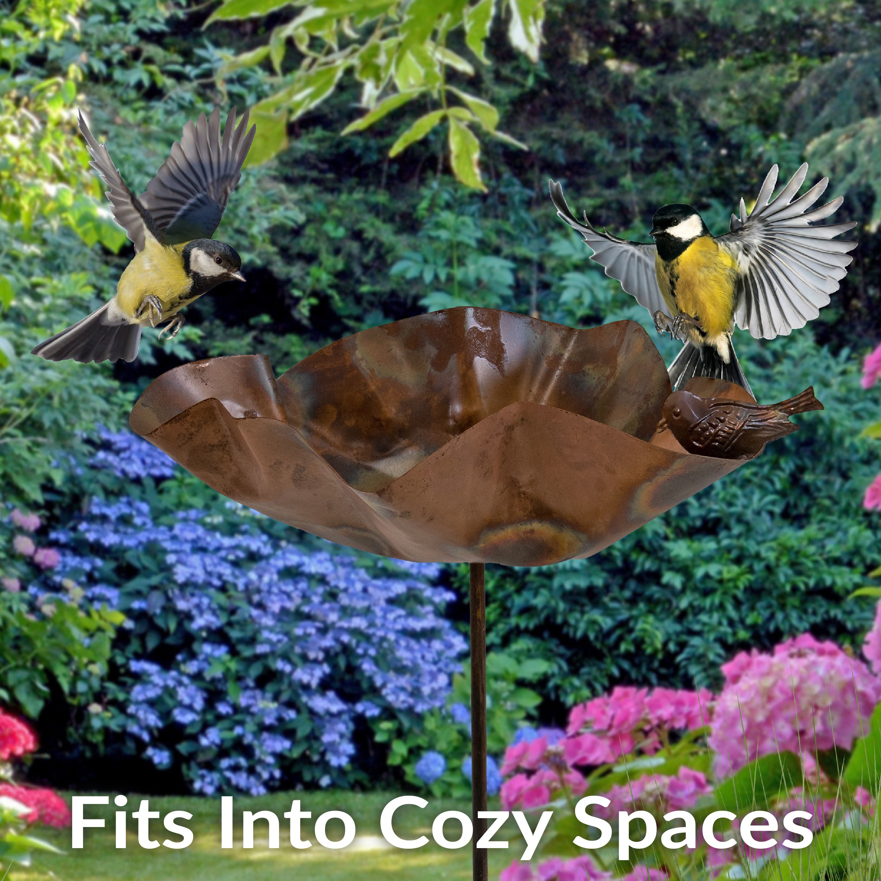 Staked Copper Bird Bath with Decorative Bird Figurine - 34.25 Inch Outdoor Garden Decor for Birds & Wildlife - Perfect for Backyard, Patio & Lawn Decoration