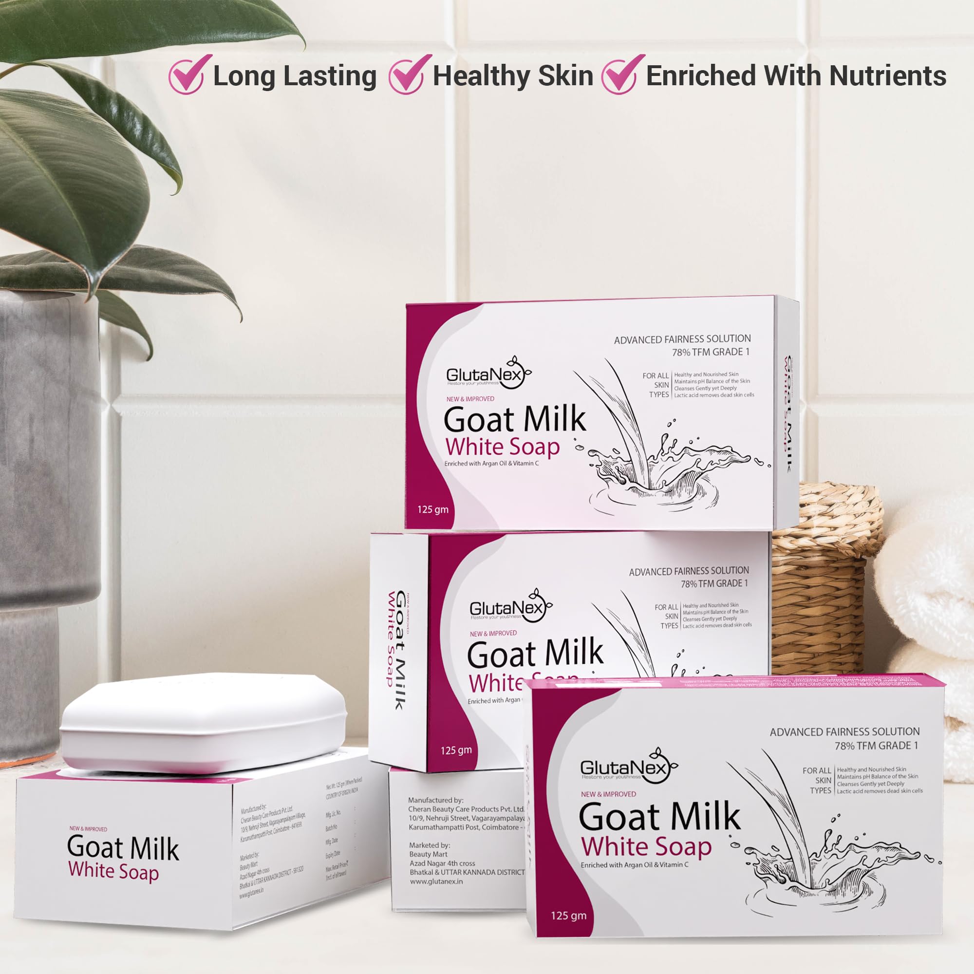 GlutaNex Goat Milk Brightening Soap for Radiant Skin - Pack of 3 | Natural Skin Whitening & Moisturizing Bar with Glutathione | Perfect for Daily Skincare Routine & Gift Giving