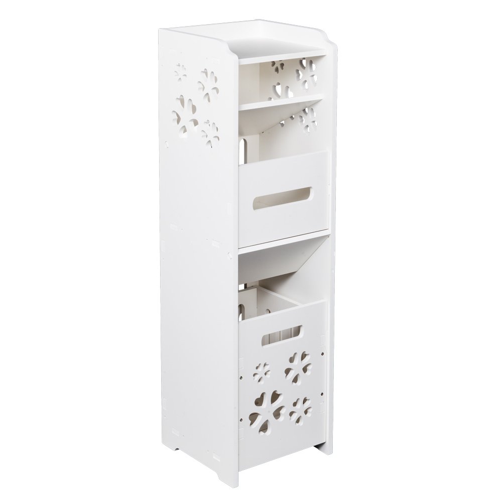 3-Tier Bathroom Storage Cabinet with Garbage Can - White Bathroom Organizer (25.2 x 58 x 80cm) - Perfect for Small Spaces, Apartment Bathrooms & Closet Organization