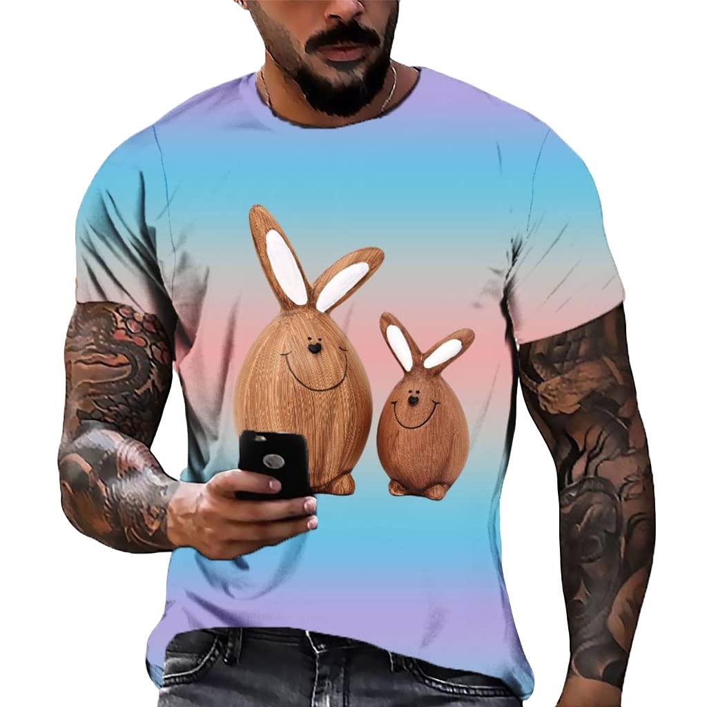 2022 Men's Novelty Easter T-Shirt - Happy Easter Bunny 3D Print Short Sleeve Crewneck Tee for Boys & Men | Perfect for Easter Celebrations, Family Gatherings & Spring Outfits