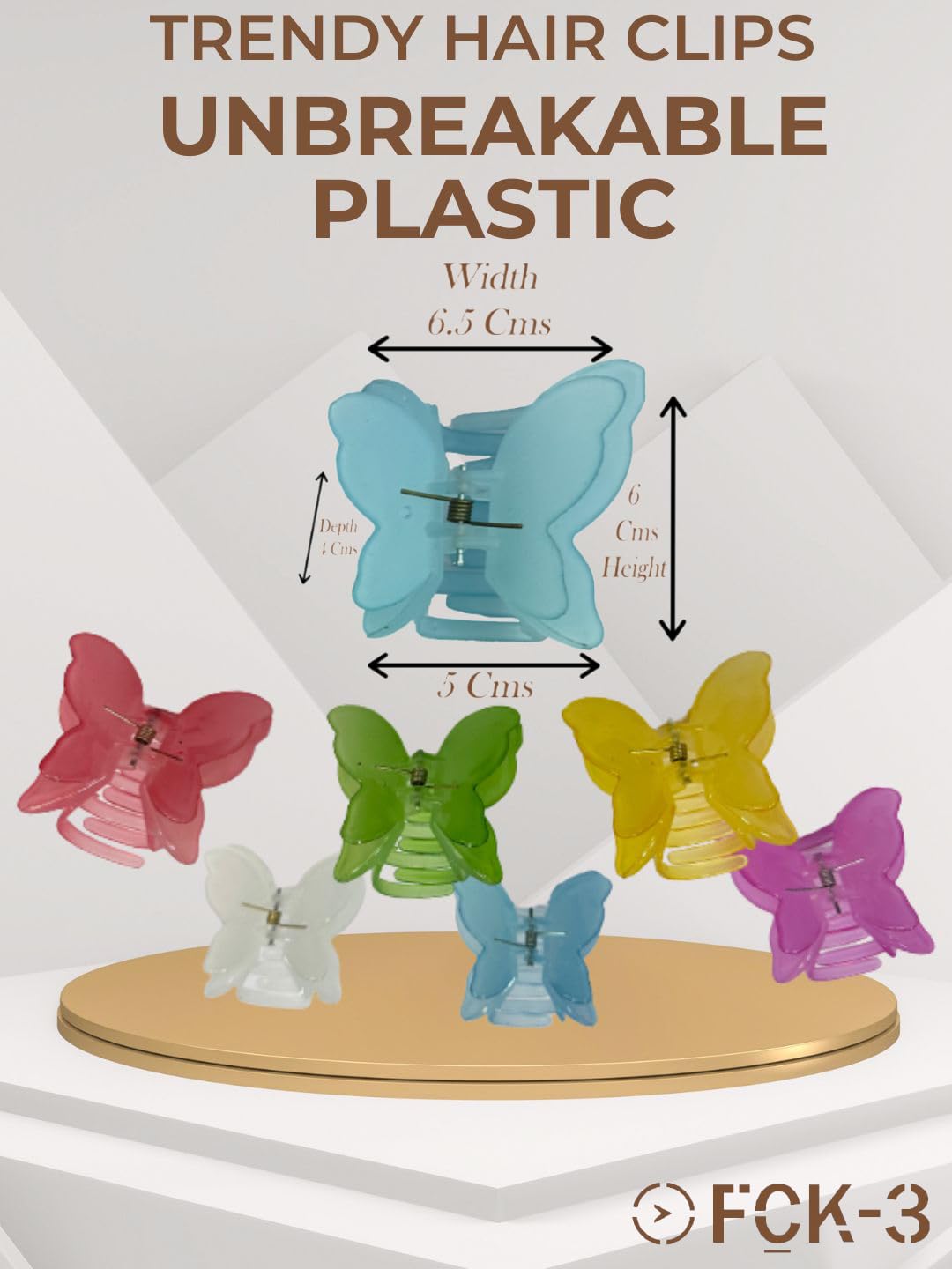 FCK 3-Pack of 6 Pcs Butterfly Hair Clips | Non-Slip Grip Hair Accessories | Durable Pastel Plastic Hairpins for Women & Girls | Matte Finish Hair Clips for School, Work & Everyday Styling