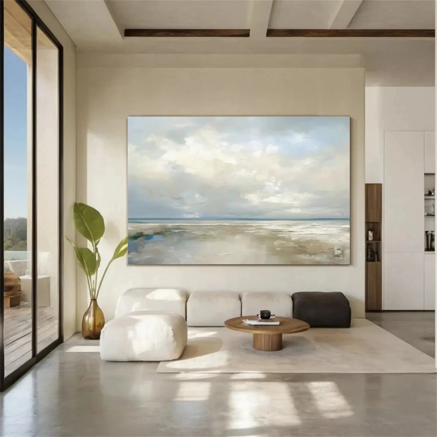 Custom Size Ocean and Sky Painting Wall Art - Handmade Canvas Print #OS175 for Living Room, Bedroom, or Office Decor