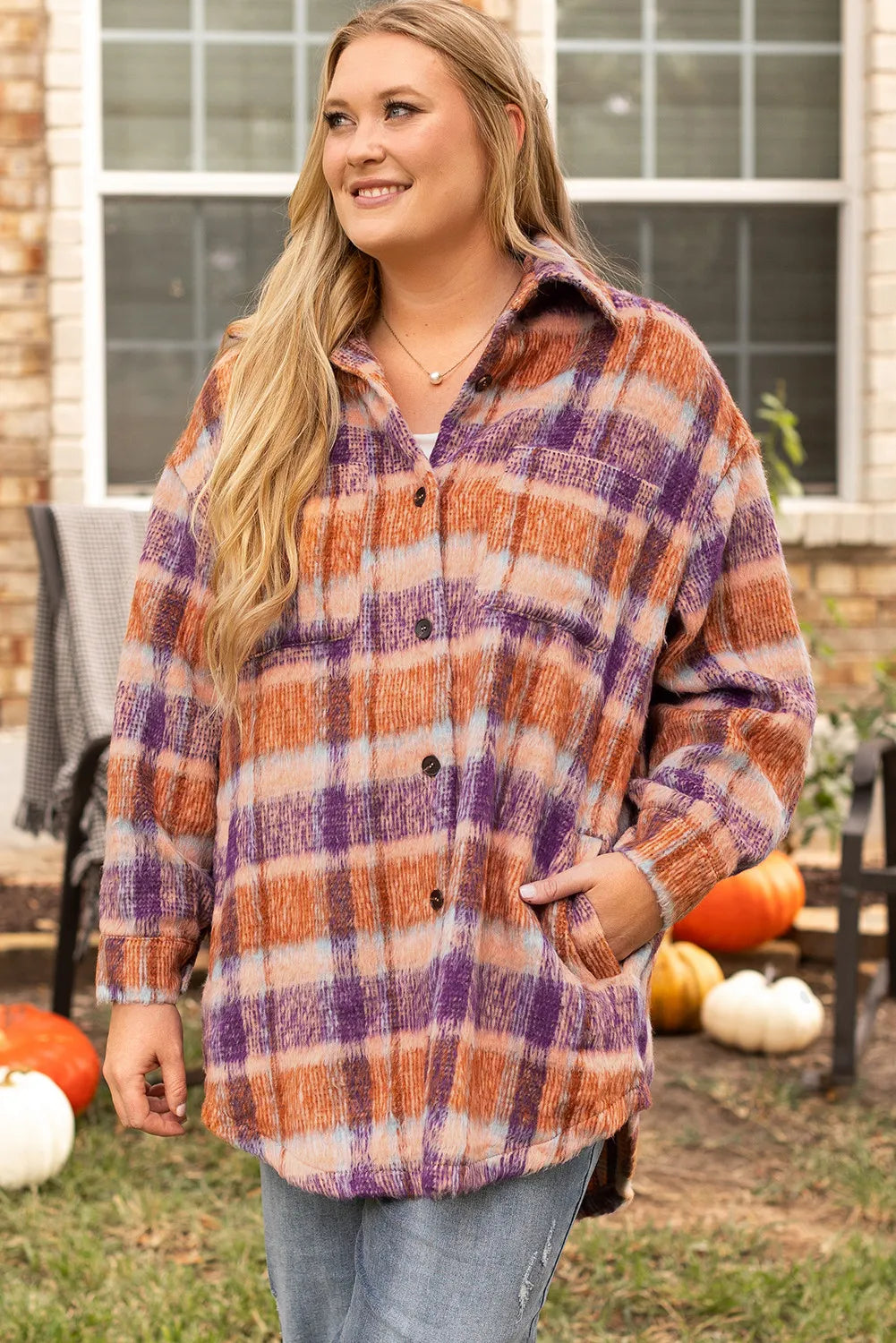Plus Size Plaid Collared Long Sleeve Jacket for Women - Stylish Fall & Winter Outerwear for Work, Dating & Casual Outfits
