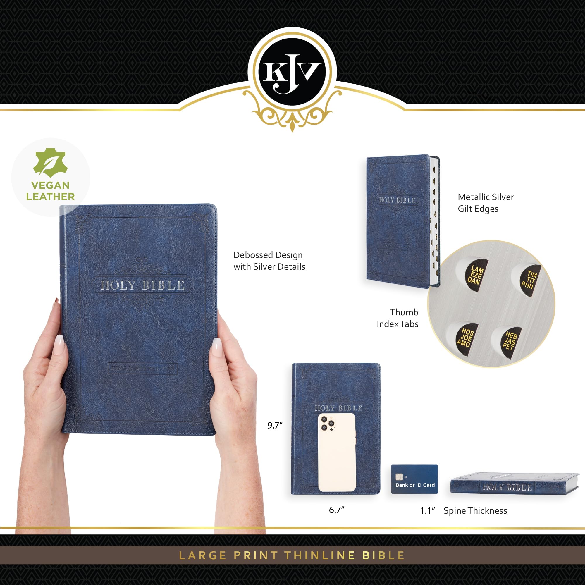 KJV Holy Bible Thinline Large Print Faux Leather - Navy Blue for Church & Study