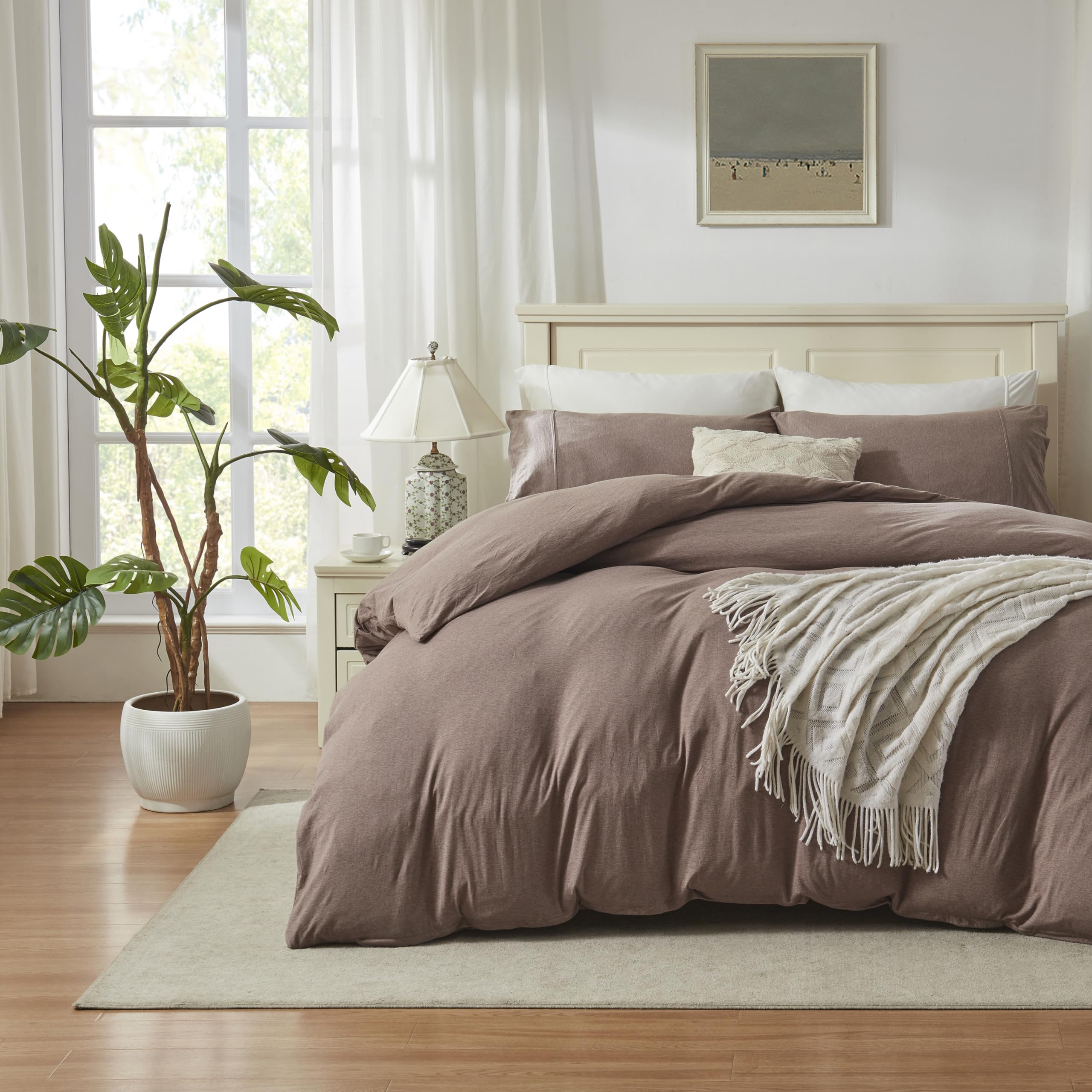 Soft Jersey Knit Cotton Duvet Cover Set - King Size 3pc for Cozy Bedroom