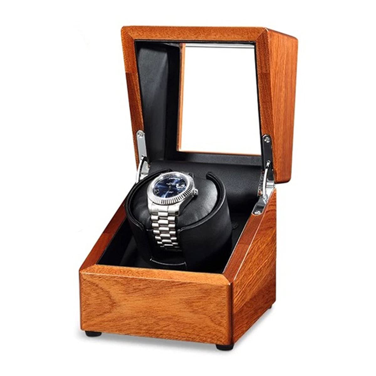 Premium Wooden Automatic Watch Winder Box - Black Single Watch Storage Case with Motorized Rotation for Mechanical Watches | Perfect for Watch Collectors & Display at Home/Office