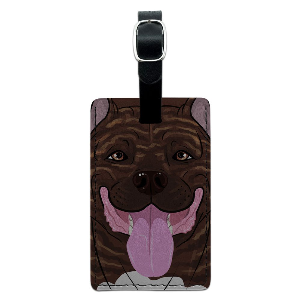 Pit Bull Brindle ID Tag - American Staffordshire Terrier Leather Pet Luggage Tag for Dogs | Durable & Personalized Pet Travel Accessory for Airports, Hiking & Daily Walks