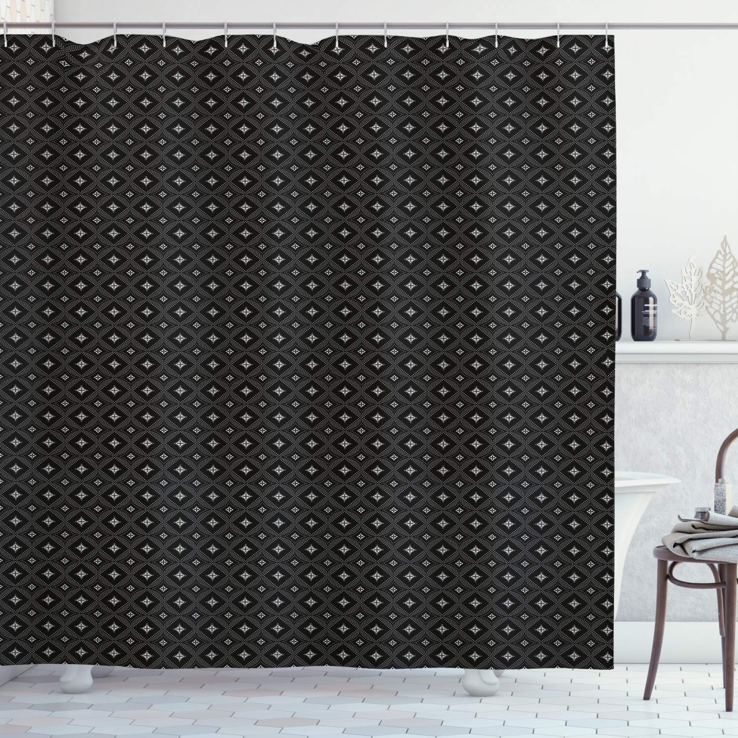 Ambesonne Charcoal Grey & White Abstract Geometric Shower Curtain Set with Hooks - 69x84 Inch Waterproof Fabric Bathroom Decor for Modern Homes | Perfect for Contemporary Bathrooms, Guest Suites & Spa Retreats