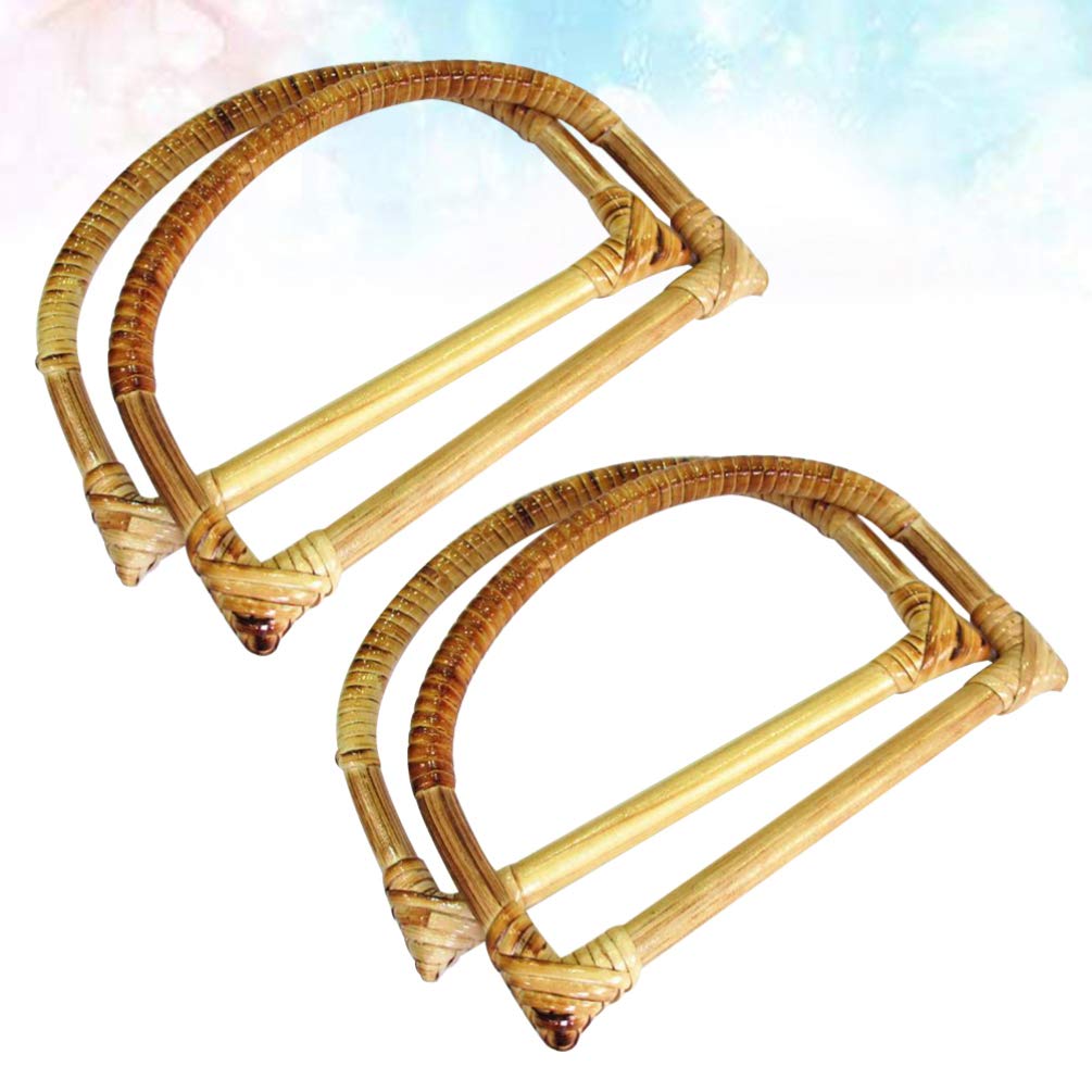 4pcs DIY Purse Handles - Solid Wood Rattan Craft Supplies for Handmade Bags, Totes & Purses - Natural Wooden Handles for DIY Fashion Accessories