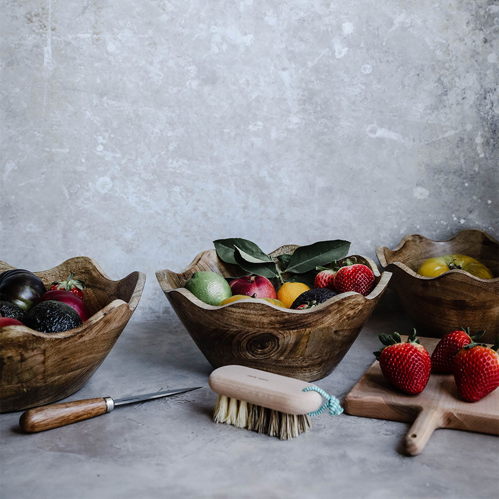 Handcrafted Scalloped Wooden Bowl - Natural Wood Serving Bowl for Salads, Fruits & Snacks - Perfect for Farmhouse Dining & Rustic Home Decor