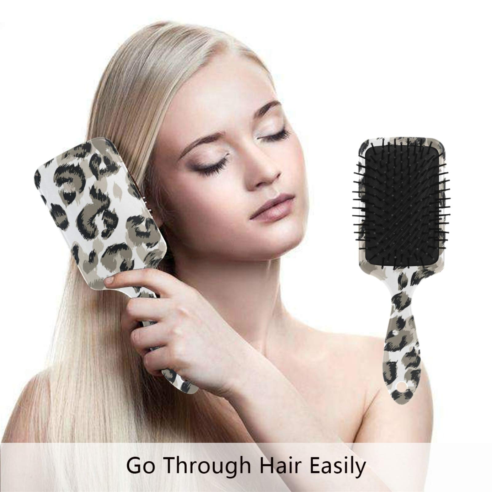 Black & Gray Leopard Detangling Hair Brush - Anti-Static Massage Comb for Women & Girls with Curly, Straight, Long or Short Hair | Perfect for Home, Travel & Salon Use