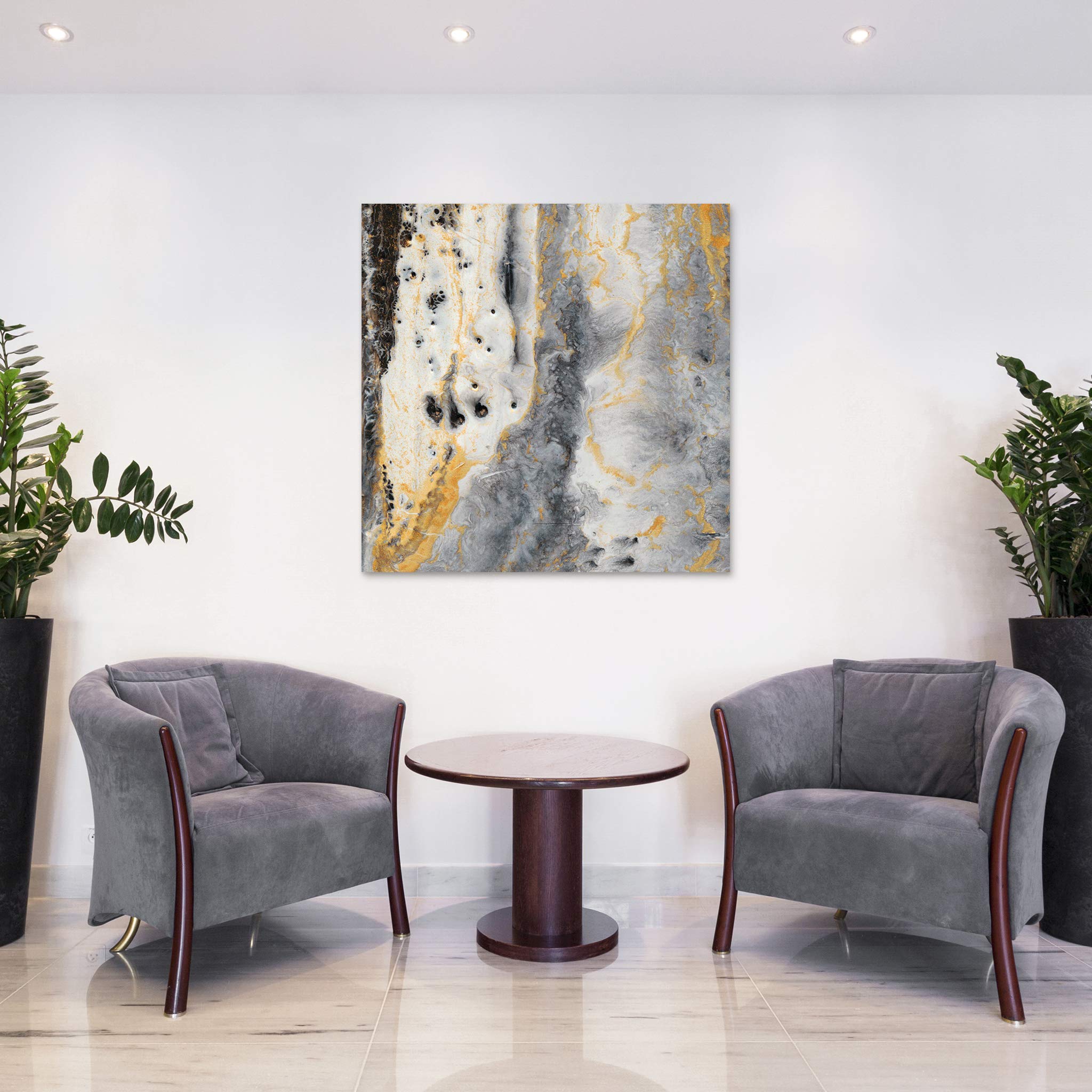 Empire Bands of Gold Frameless Floating Tempered Glass Wall Art - 38x38 Inches, Ready to Hang - Modern Home & Office Decor for Living Room, Bedroom, Dining Area