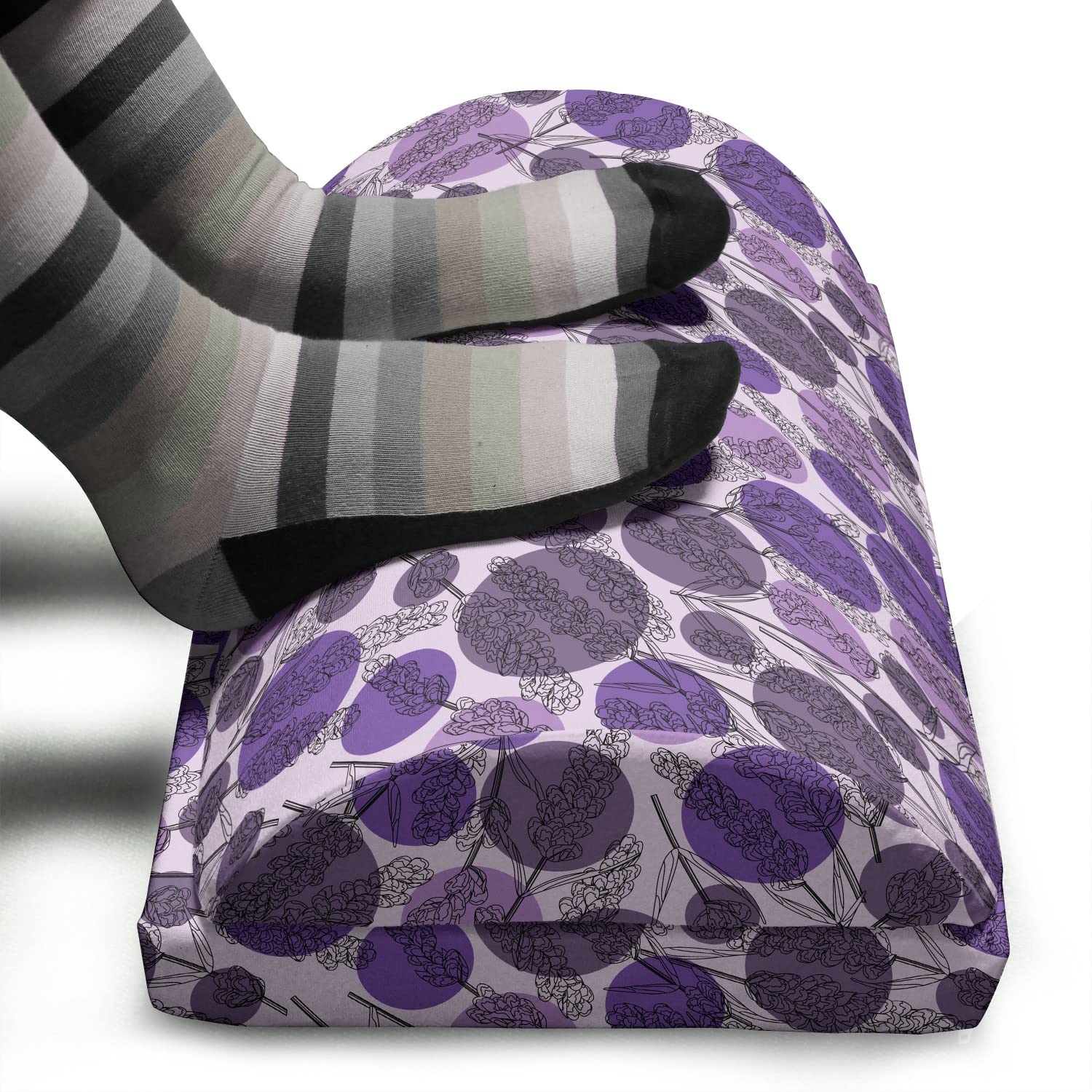 Ambesonne Floral Memory Foam Foot Rest - Adjustable Ergonomic Leg Support with Non-Slip Backing, Round Flower & Lavender Design in Mauve Blue Violet - Perfect for Office, Home & Nursing Comfort