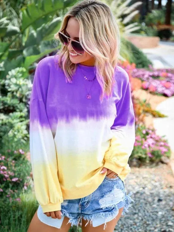 Tie Dye Gradient Print Women's Sweatshirt - Soft Casual Pullover for Women - Perfect for Yoga, Lounge Wear & Street Fashion
