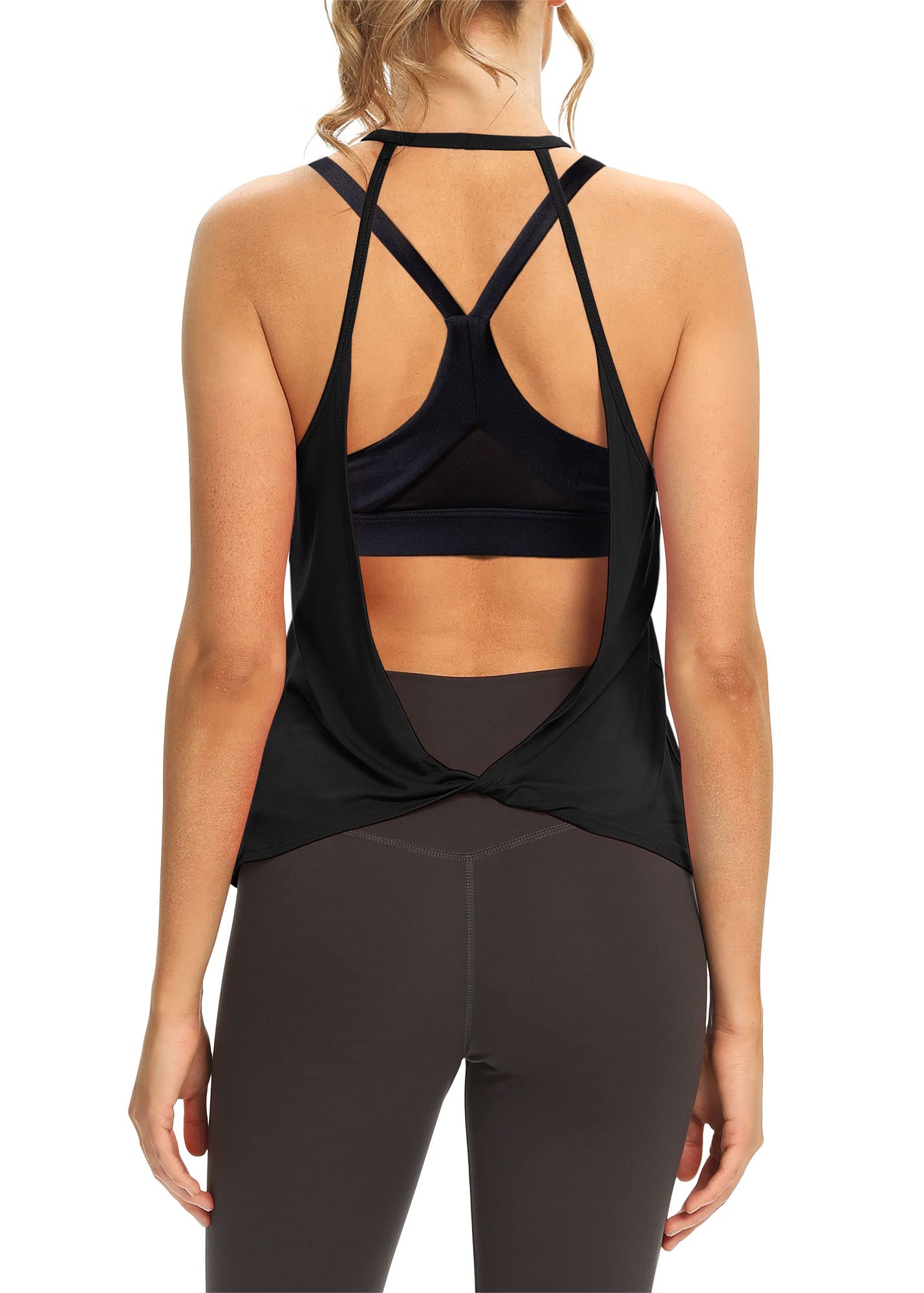 Mippo Women's Open Back Workout Tops - Sleeveless Halter Gym Athletic Tank Tops for Yoga, Running & Fitness - Loose Fit Breathable Activewear for Women