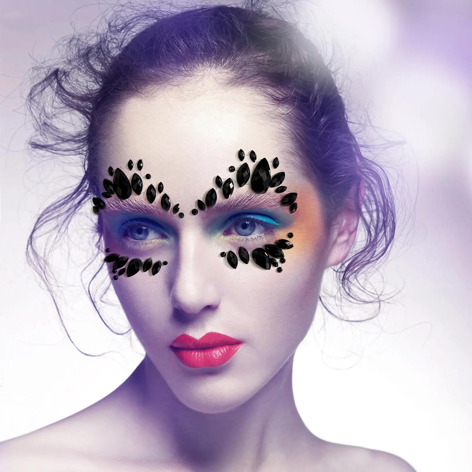 6 Sheets Self-Adhesive Black Rhinestone Face Gems - Large Size Face Jewels for Halloween, Costume Parties, Festivals & Makeup - Perfect for Face Decor, Body Art & Special Events