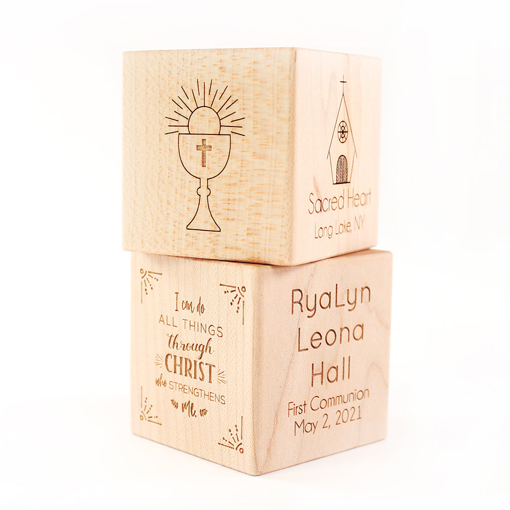 First Communion Keepsake Block - Personalized Religious Gift for Boys & Girls - Wooden Christening Souvenir - Perfect for Baptism, First Holy Communion & Religious Milestones