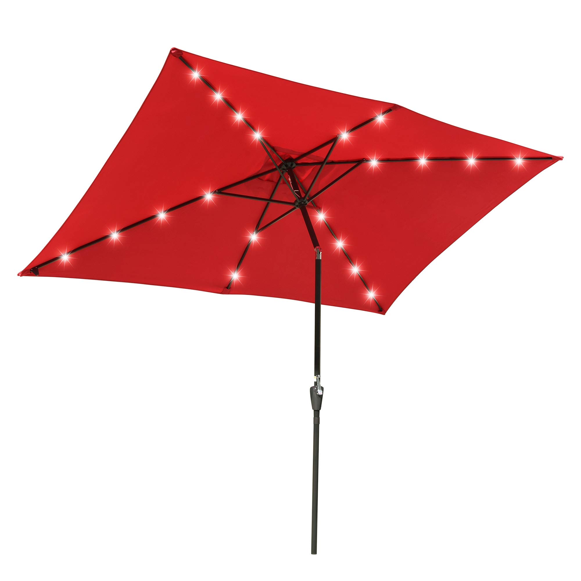 Yescom 10x6.5ft Red Outdoor Patio Umbrella with Solar LED Lights - Crank & Tilt Aluminum Market Umbrella for Beach, Poolside, Garden & Backyard Relaxation