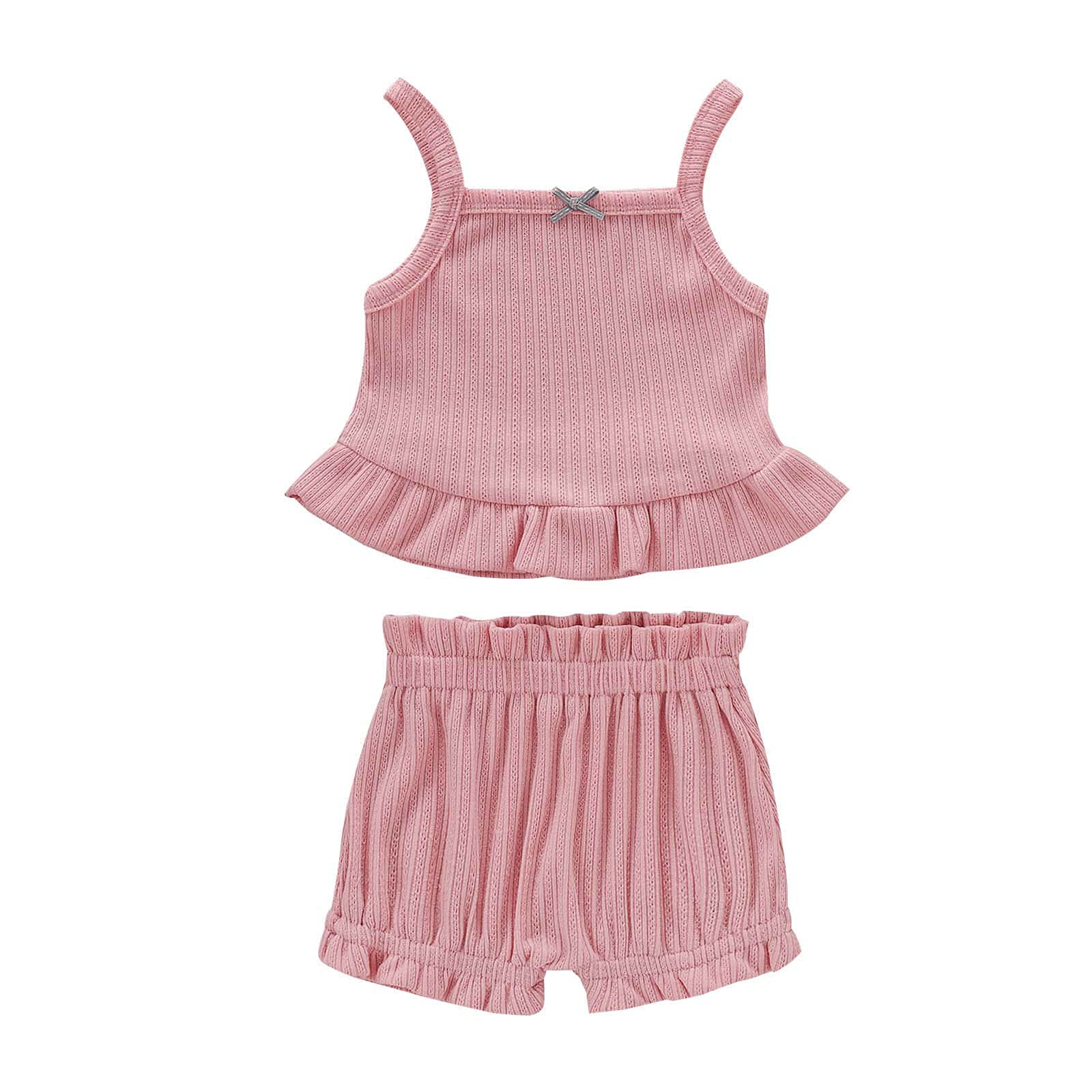 Baby Summer Clothes for Toddler Girls - Solid Color Sleeveless Sling Top & Shorts Outfit Set | Soft Cotton Playwear for Beach, Park & Outdoor Activities