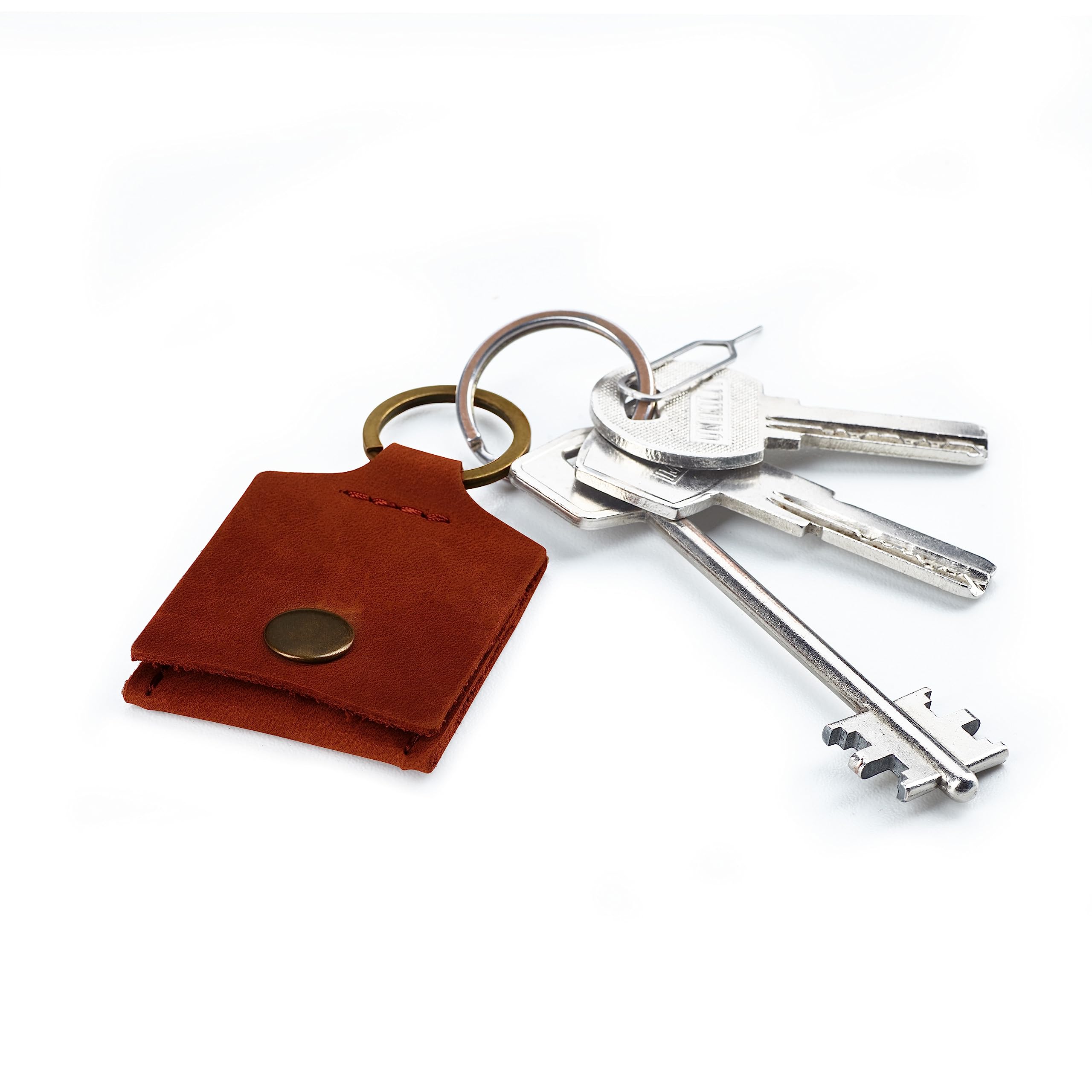 Genuine Leather Keychain Ring Holder - Wedding & Engagement Ring Travel Case, Gym & Workout Ring Pouch (Cognac) - Perfect for Travel, Sports & Everyday Jewelry Protection
