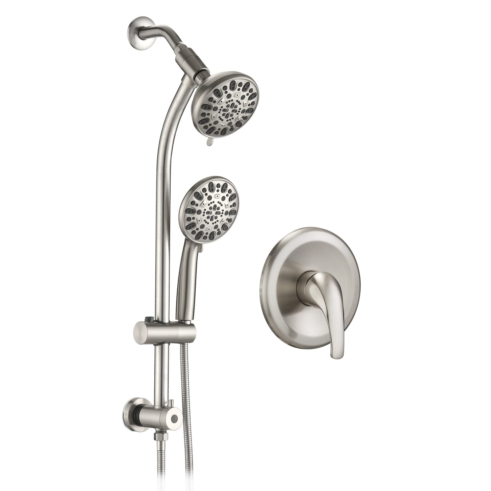 UCLIMAA No-Drill Adjustable 2-in-1 Shower Head Combo - Height & Angle Adjustable Shower System with Handheld Sprayer and Slide Bar - Brushed Nickel Finish for Bathroom & Spa Relaxation
