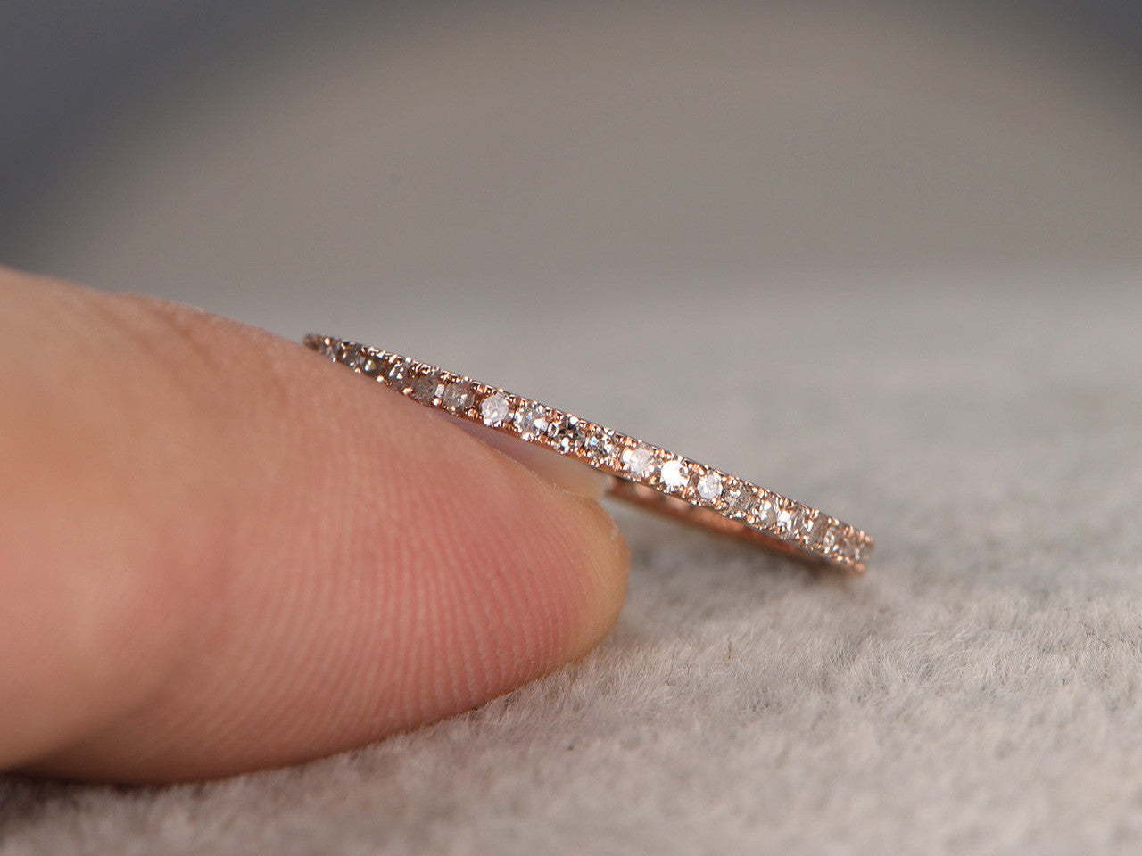 14K Rose Gold Round Diamond Wedding Ring - Micro Pave Thin Eternity Band for Women | Perfect Matching Bridal Set, Anniversary Gift & Everyday Luxury Jewelry