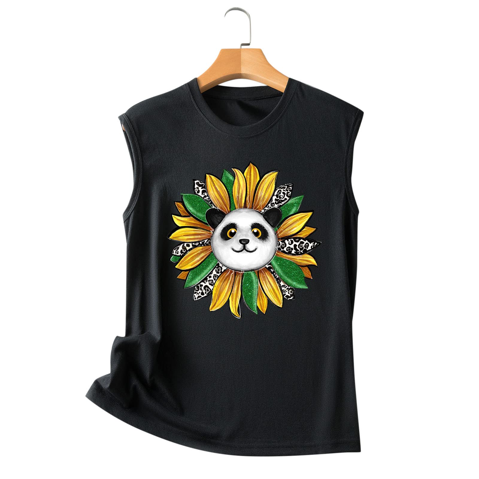 Women's Casual Sunflower Print Sleeveless V-Neck Tank Top - Loose Fit Tunic Blouse for Summer, Beach & Outdoor Activities