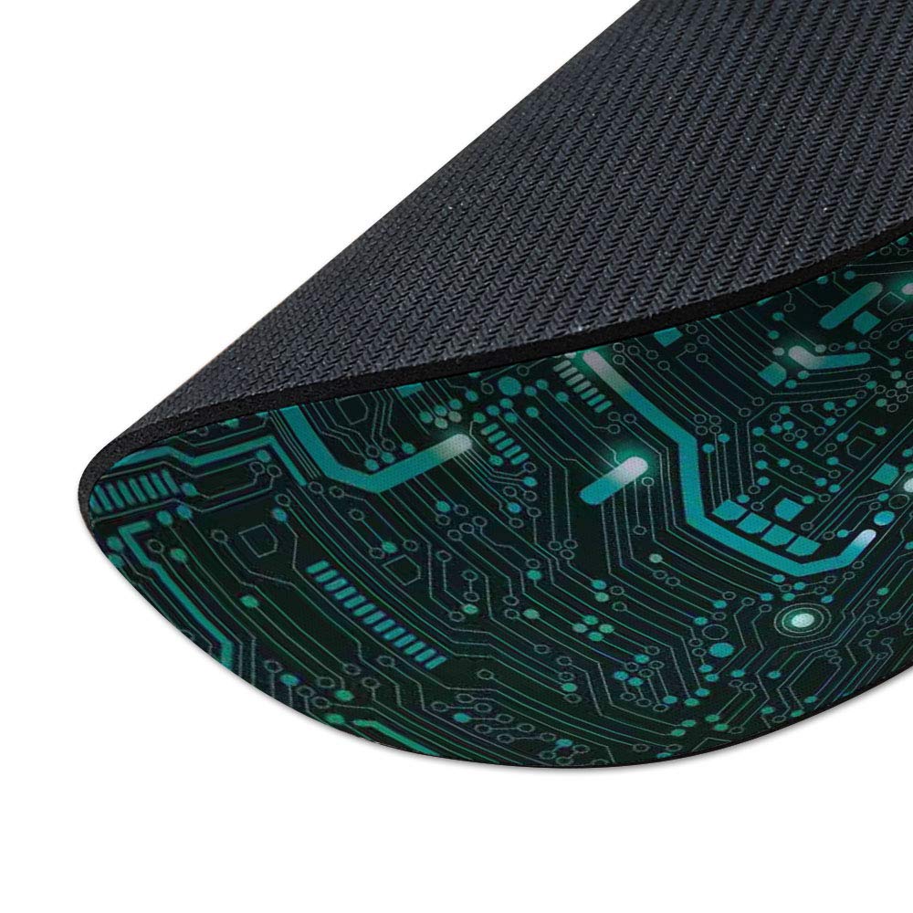 Non-Slip Round Mouse Pad with Green Circuit Design - Ergonomic Gaming & Office Desk Mat for Computers, Laptops - Perfect for Home, Work & Esports Setups