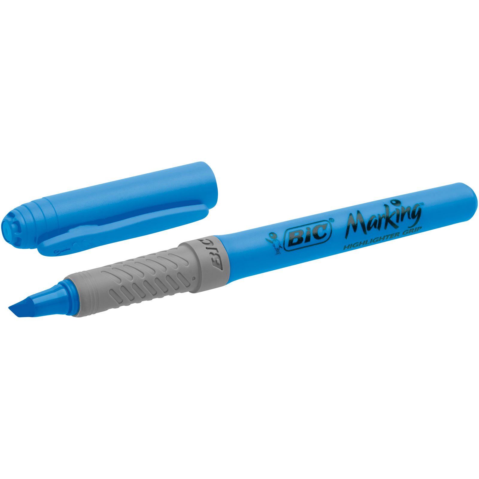 BIC Grip Highlighters - Pack of 12, Blue (811931) | Bright, Smear-Resistant Markers for Office, School & Study Notes