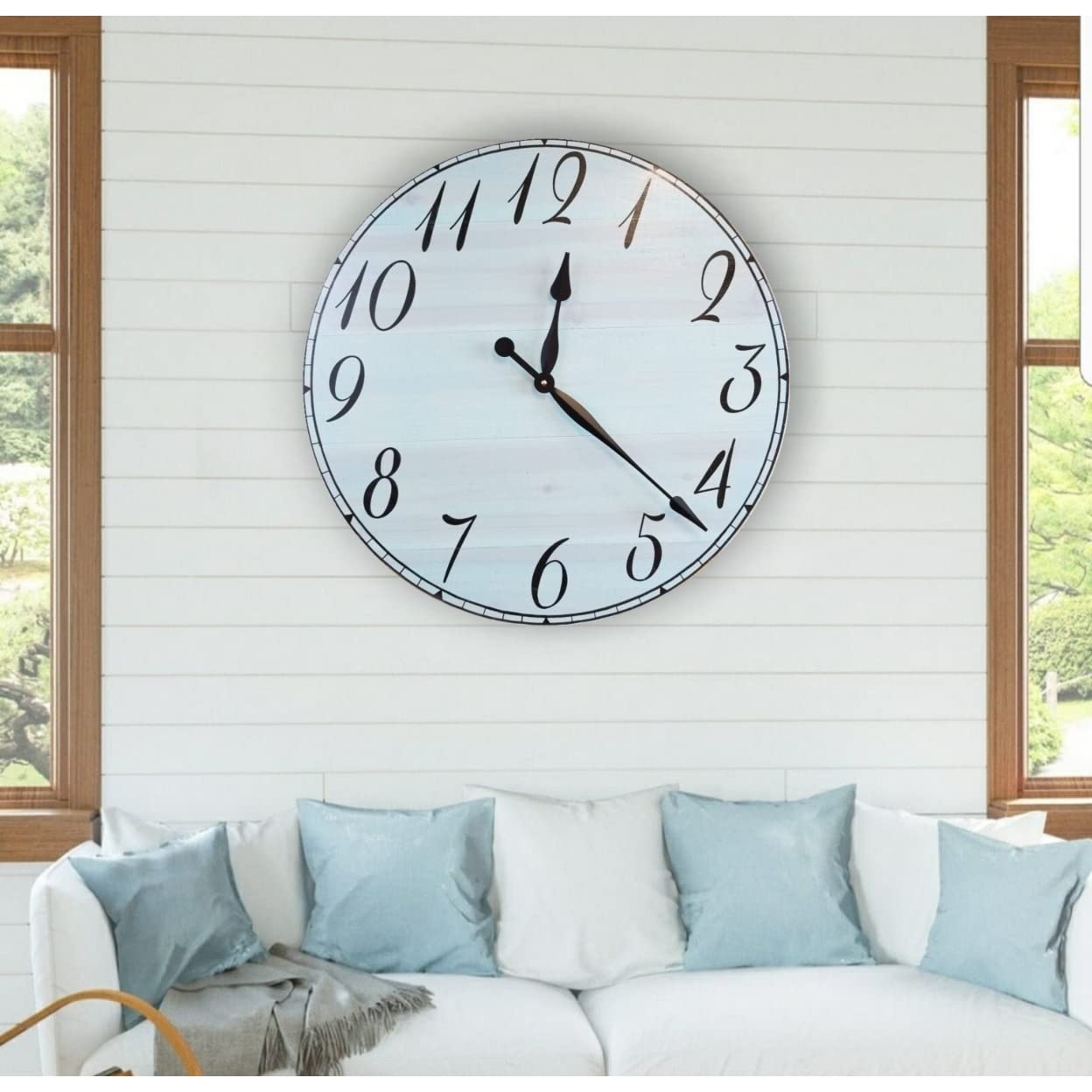 Emily Farmhouse Clock - Large Rustic Wall Clock for Home Decor - Perfect for Living Room, Kitchen, and Farmhouse Style Interiors