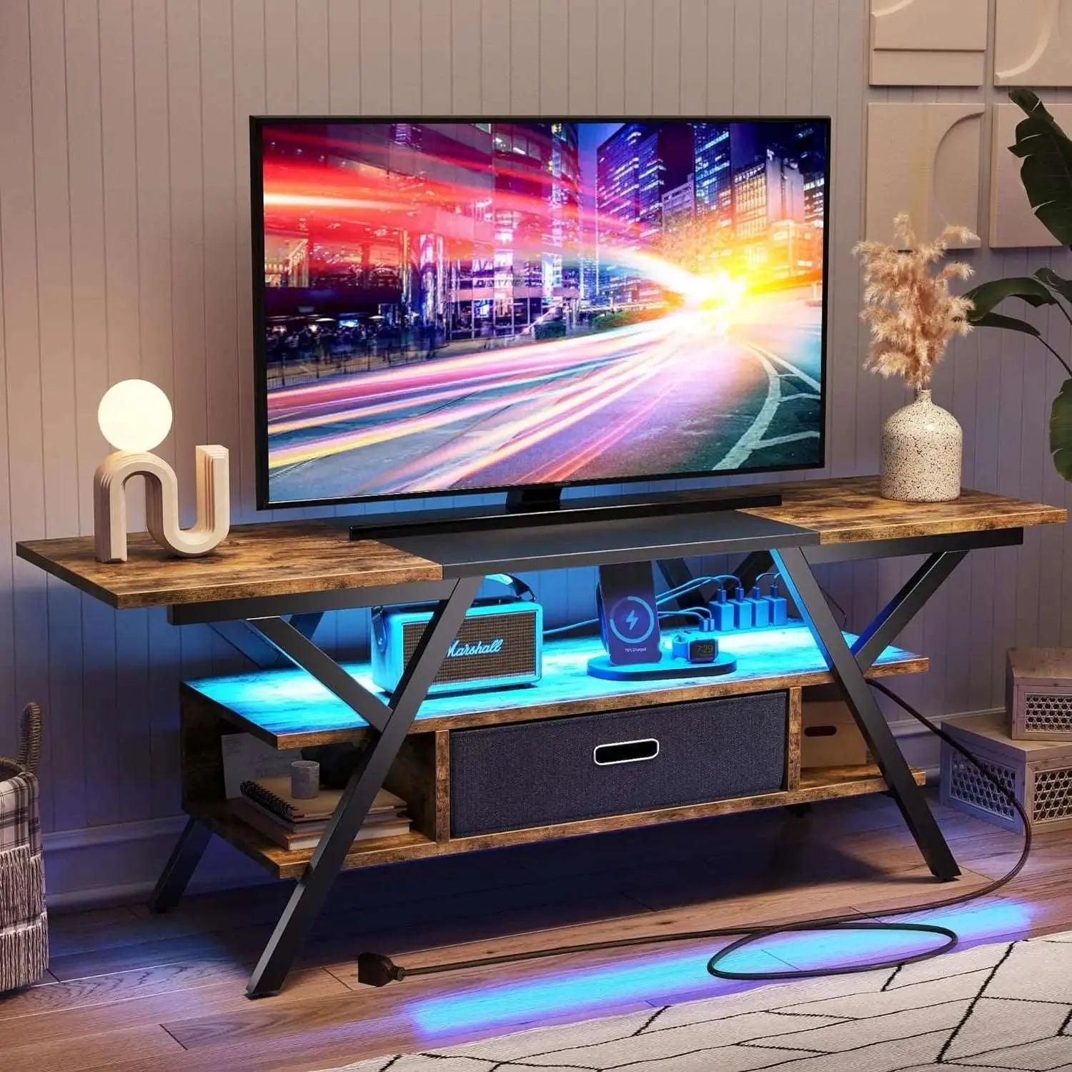 Bestier LED Gaming TV Stand for 65/70/75 inch TVs with Power Outlets & USB Ports - Modern Entertainment Center for Living Room, Bedroom & Game Room