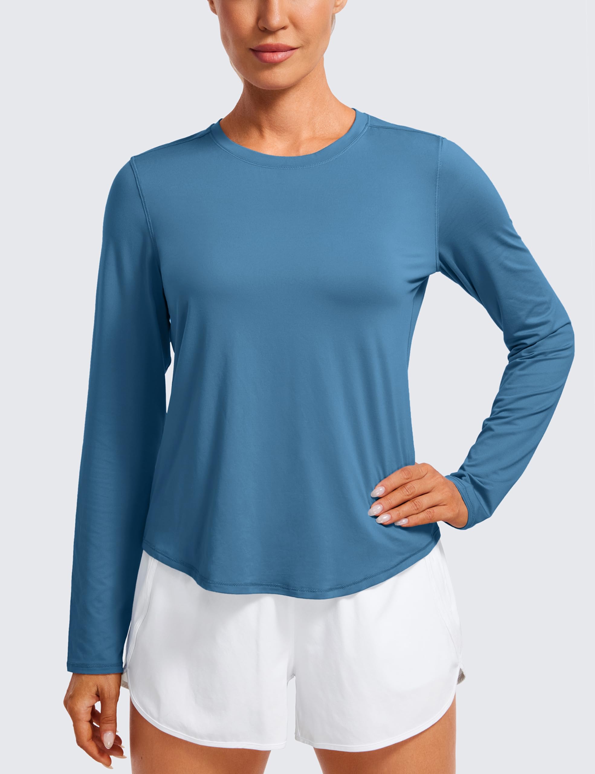 CRZ YOGA Women's Lightweight Long Sleeve Workout Shirts - High Neck Athletic Training Tops for Gym, Running & Fall Activities | Moisture-Wicking & Breathable Yoga Tee for Women's Fitness & Outdoor Sports