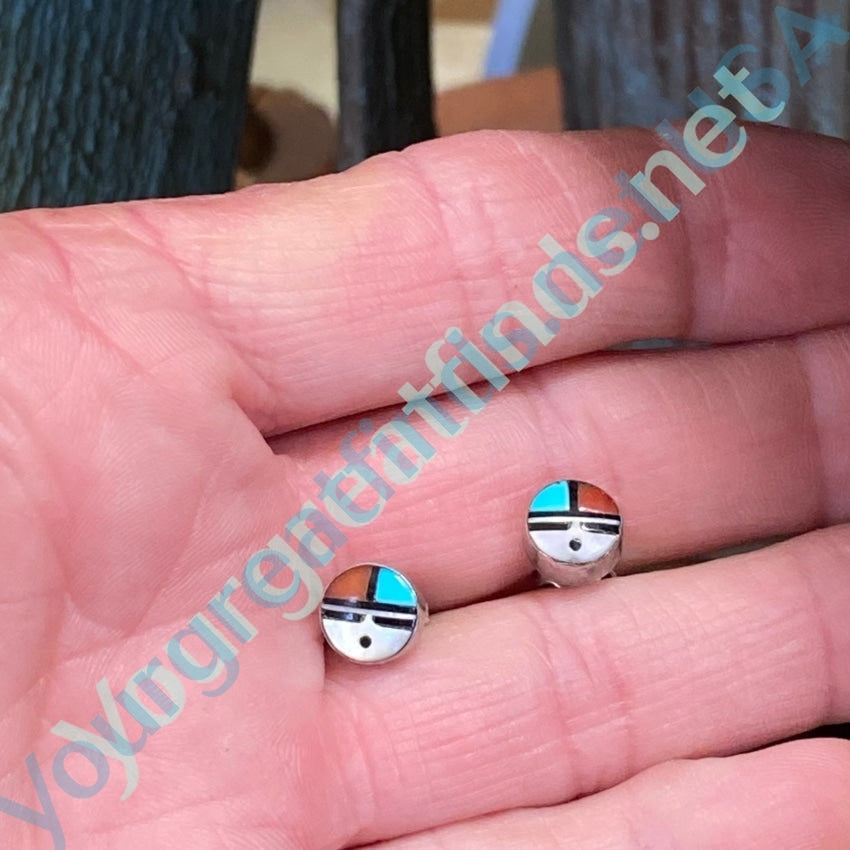 Vintage Sterling Silver Tiny Zuni Sun God Pierced Stud Earrings - Handmade Native American Jewelry for Women, Perfect for Casual Wear & Boho Fashion