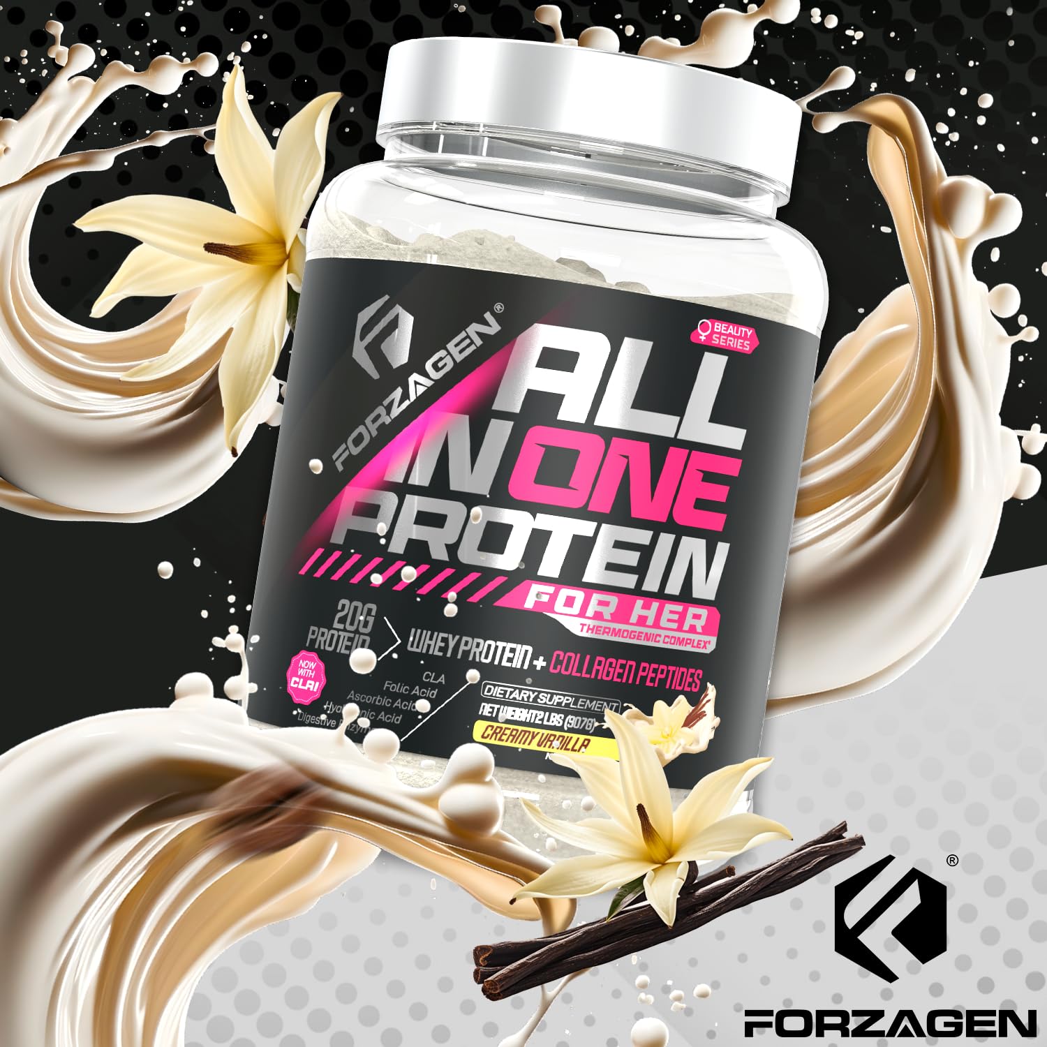 Forzagen All-in-One Protein Powder for Women | Multi Collagen Peptides & Hydrolyzed Collagen Supplement | Supports Gut Health, Muscle Recovery & Skin Elasticity | Ideal for Pre-Workout, Post-Workout & Daily Wellness | Vanilla Flavor, 30+ Servings | Perfect for Smoothies, Shakes & Active Lifestyles