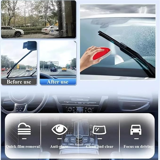 Premium Car Glass Cleaner & Oil Film Remover - Powerful Windshield Cleaner for Crystal Clear Visibility, Safe Driving - Ideal for Cars, Trucks & Motorcycles (3 Pack)