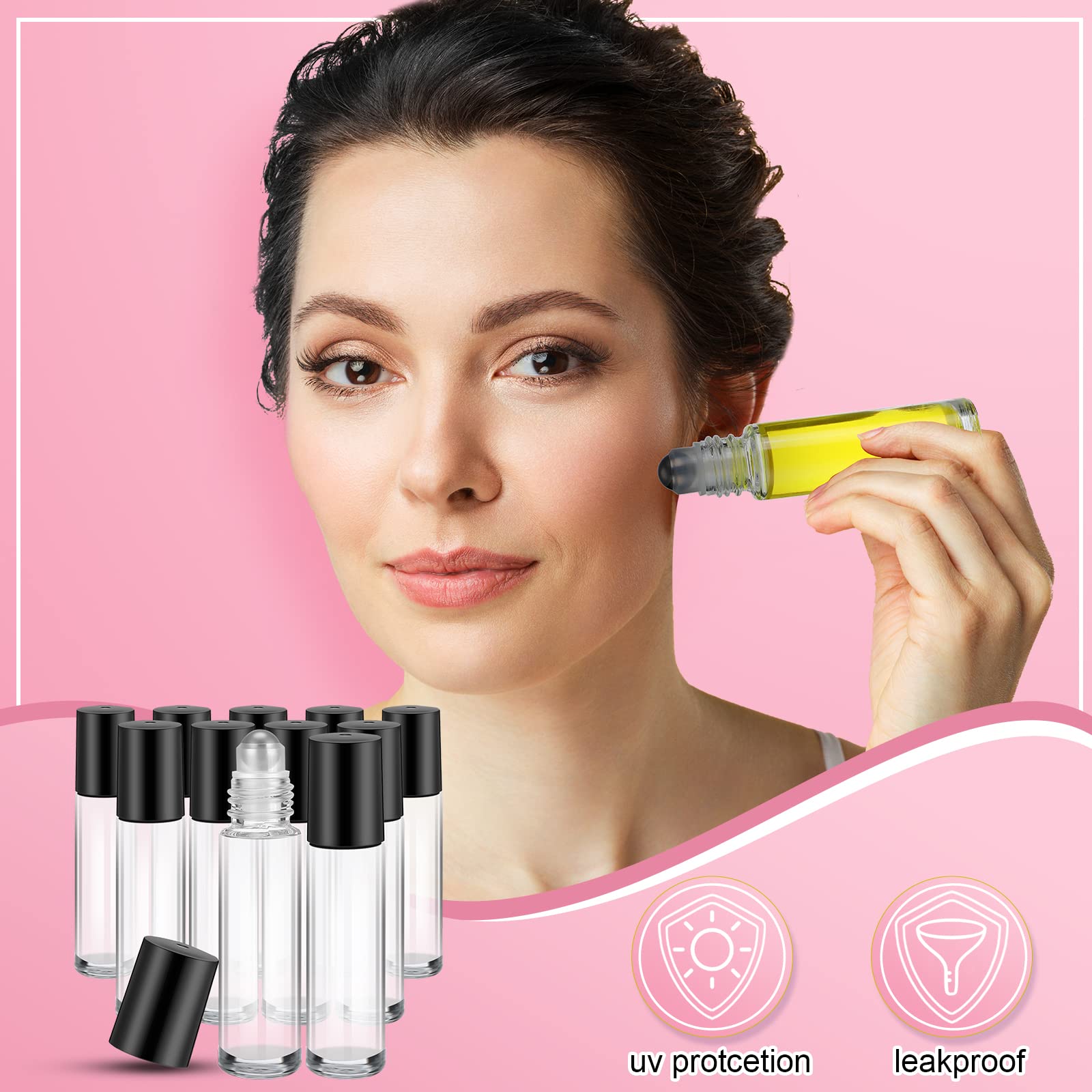 Sumind 250 Pcs 10ml Empty Glass Essential Oil Roller Bottles with Stainless Steel Balls - Leakproof Roll On Bottles for DIY Perfume, Aromatherapy & Travel - Includes 5 Funnels (Clear) - Perfect for Home Spa, Gifts & On-The-Go Relaxation