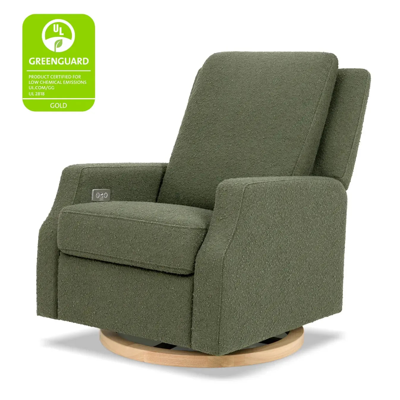 Namesake Crewe Electric Recliner & Swivel Glider Chair - Olive Boucle Fabric with Wood Base | Modern Living Room Furniture for Relaxing & Entertaining