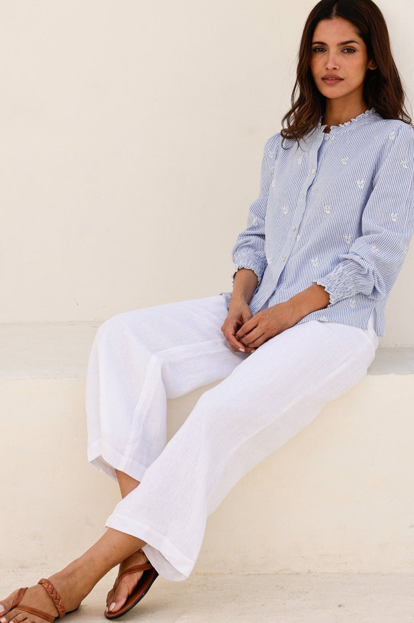 Cosima Organic Cotton Shirt for Women - Soft Breathable Blue & White Striped Tops - Perfect for Casual Wear, Office & Summer Outfits