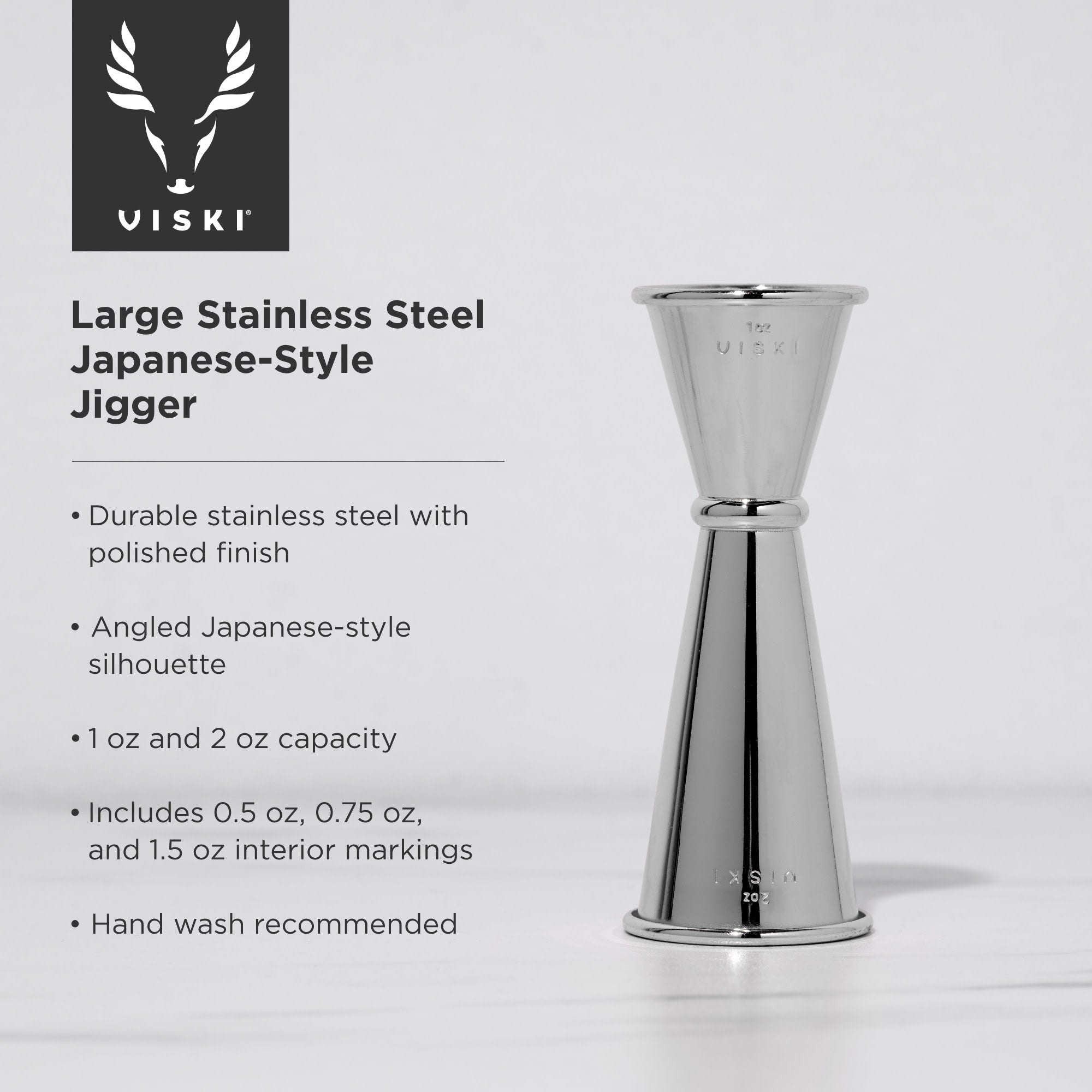 Premium Harrison Large Japanese Style Jigger - 1oz & 2oz Dual Measuring Cup for Cocktails, Bartending, and Mixology - Perfect for Home Bars, Professional Use, and Cocktail Enthusiasts