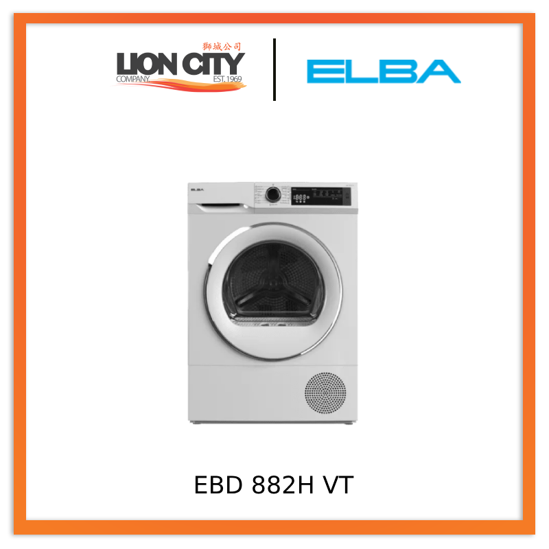 Elba EBD 882H VT 8kg Energy Efficient Heat Pump Dryer - Perfect for Small Homes & Apartments - Fast Drying with Low Energy Consumption