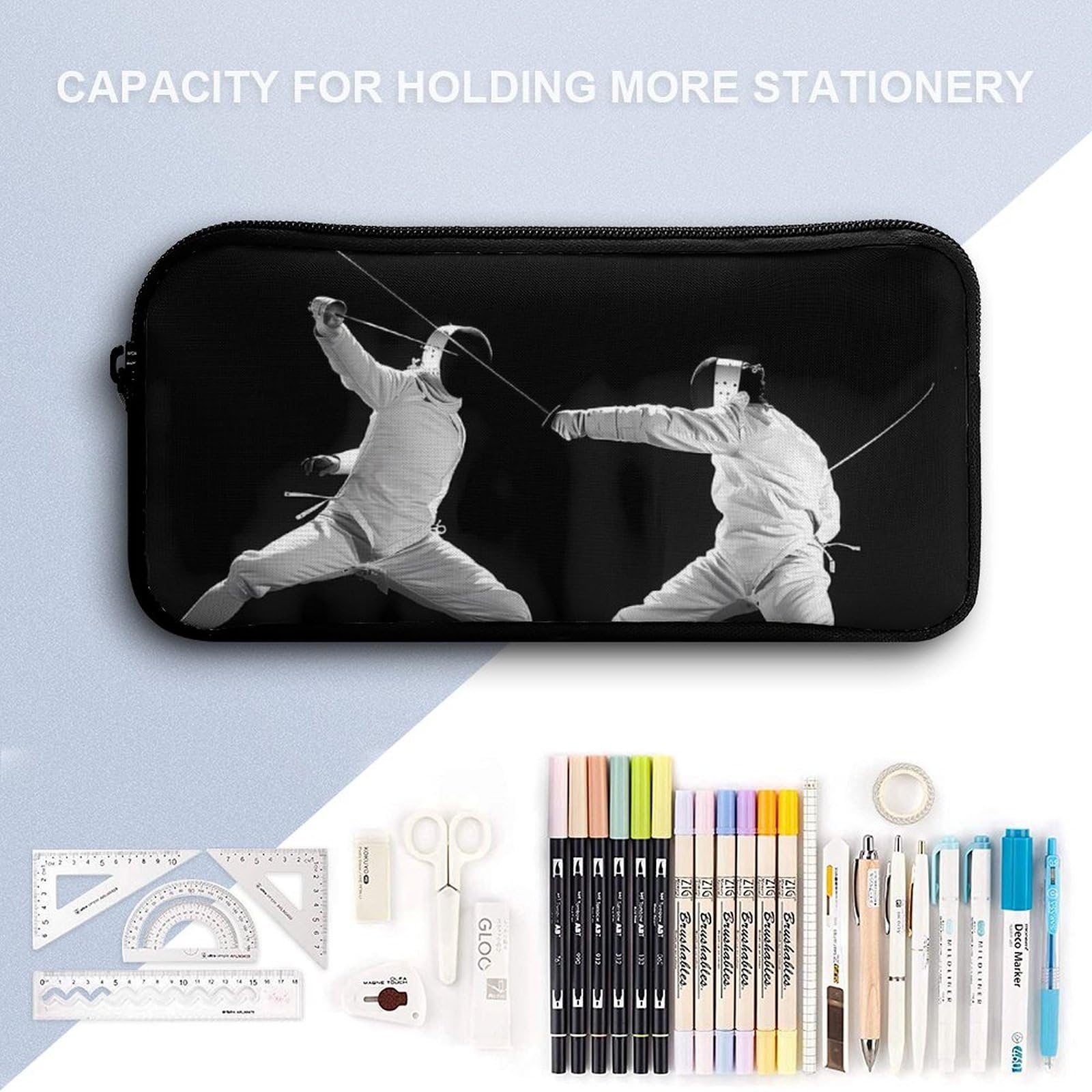 Fencing Art Martial Arts Pencil Case - Large Capacity Zippered Pen Pouch for School, Office & Travel - Stationery Organizer & Makeup Bag for Students, Artists & Professionals