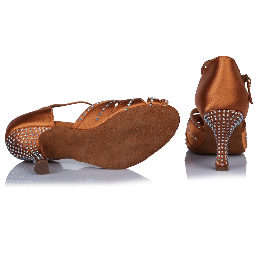 HROYL Women's Rhinestone Latin Ballroom Dance Shoes for Bachata, Salsa, Practice & Performance - Comfortable & Stylish Dance Shoes YCL375 | Perfect for Dance Classes, Competitions & Social Events